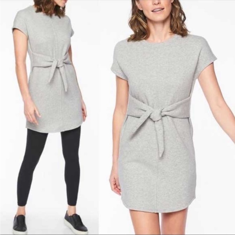 Athleta Heathered Grey Embrace Tie Front Dress